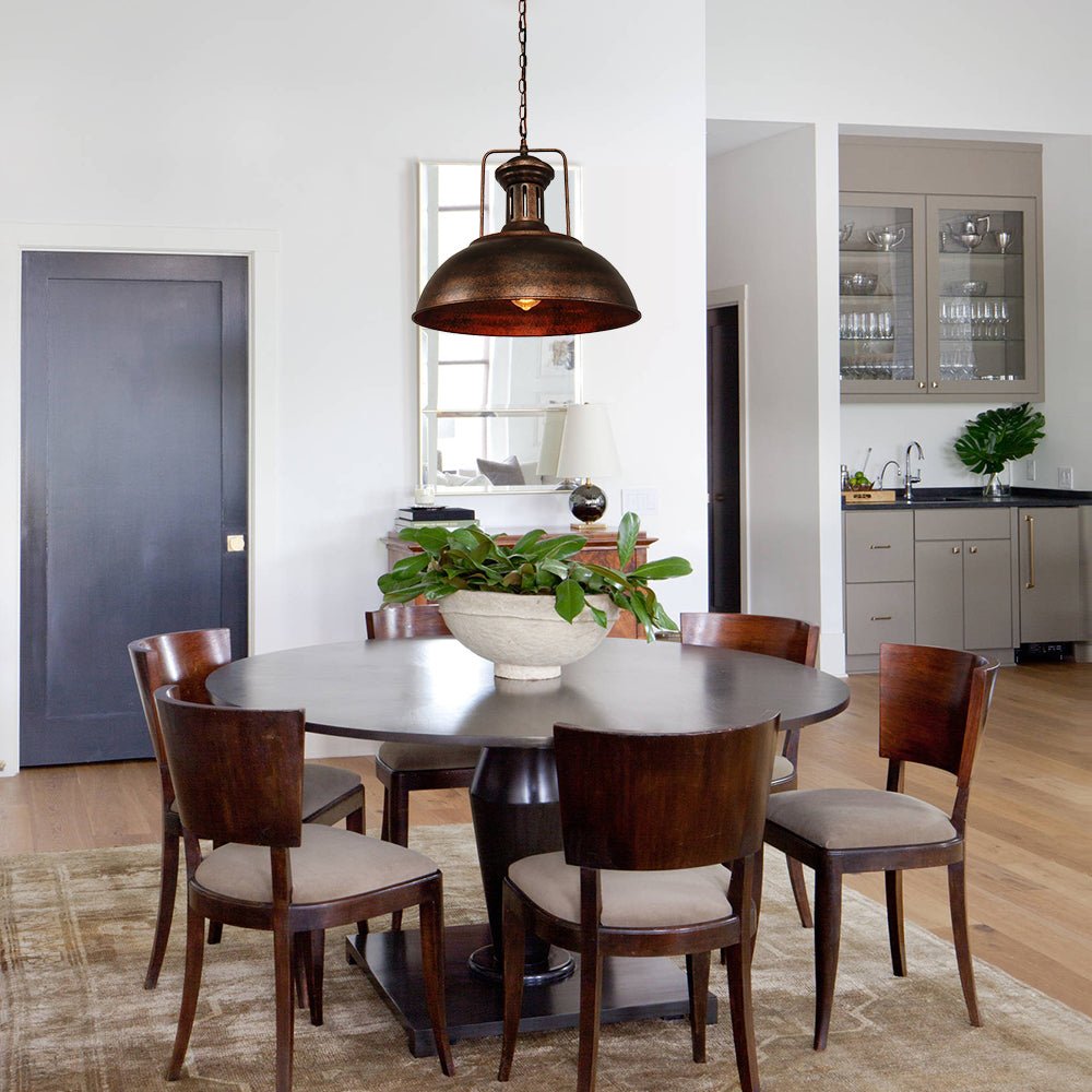 Rafferty rustic dome pendant light – over a round dining table