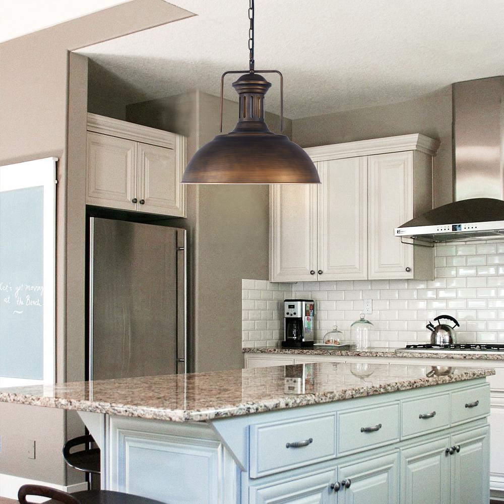 Tobias bronze dome pendant – in a white kitchen