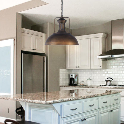 Tobias bronze dome pendant – in a white kitchen