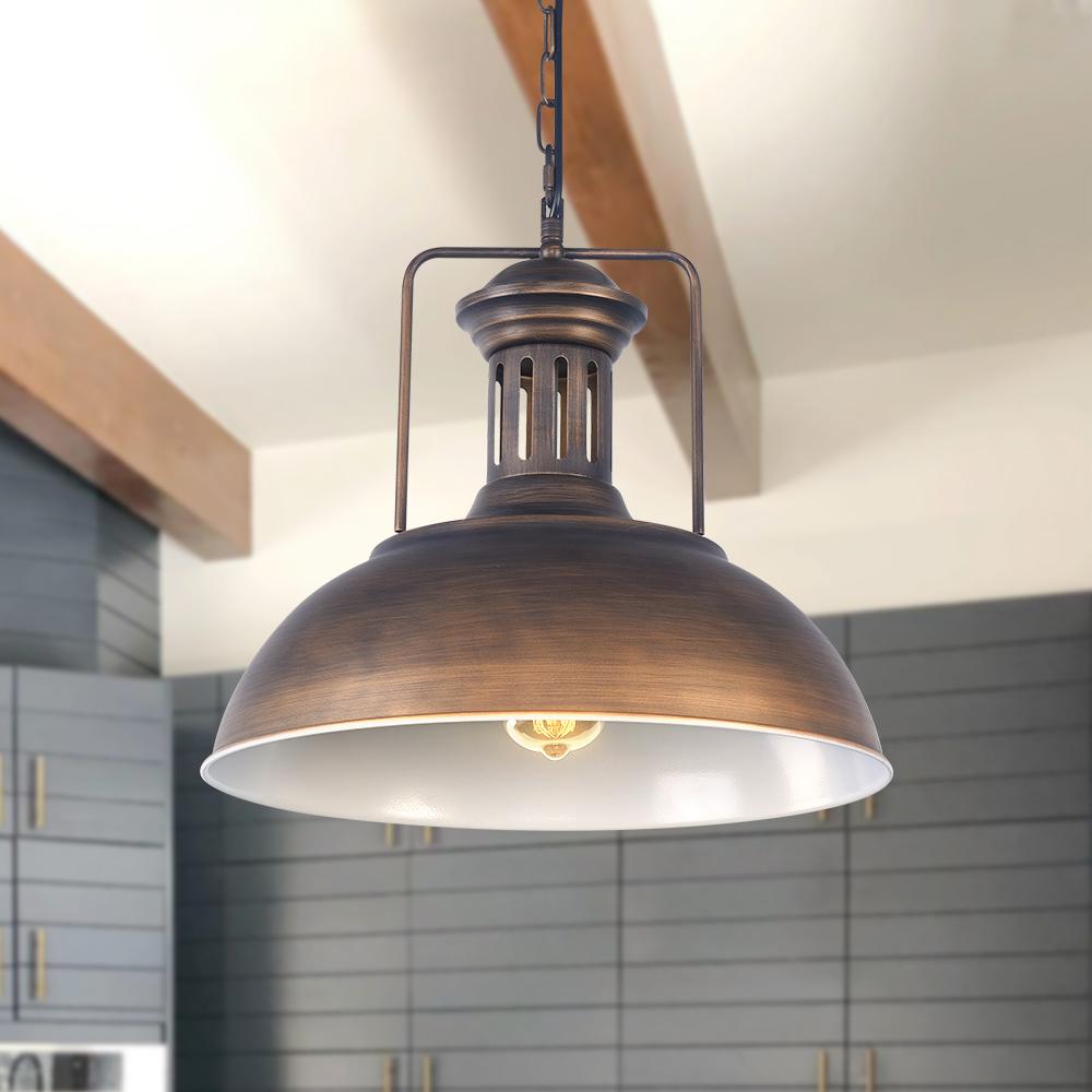 Tobias bronze dome pendant – with a wooden beam by a window