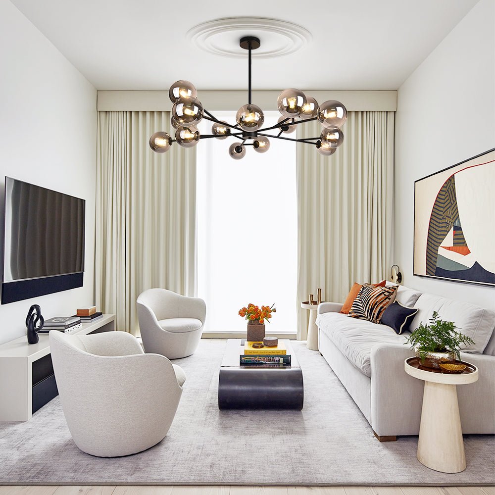 Paloma bubble chandelier – black in a bright living room