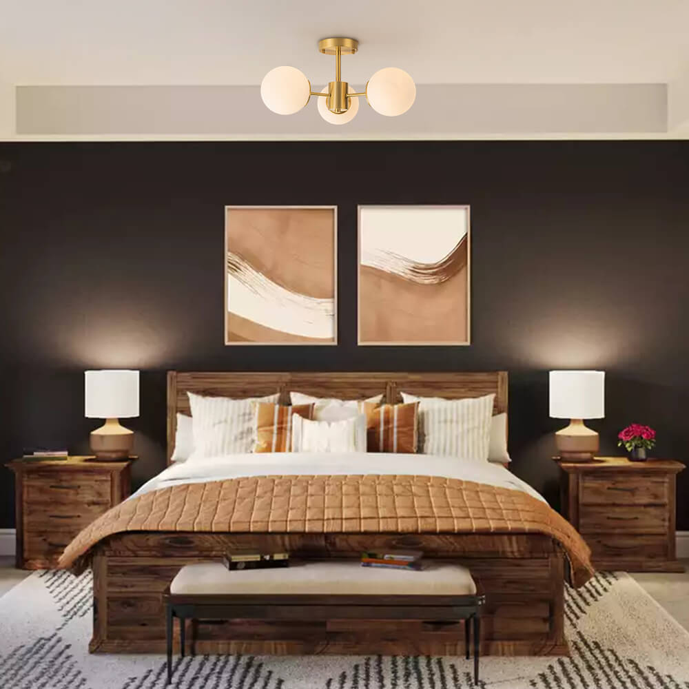 Gabriella sputnik ceiling light – in a bedroom with a dark wall