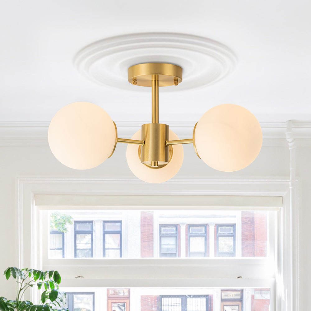 Gabriella sputnik ceiling light – in a bright room with a ceiling medallion