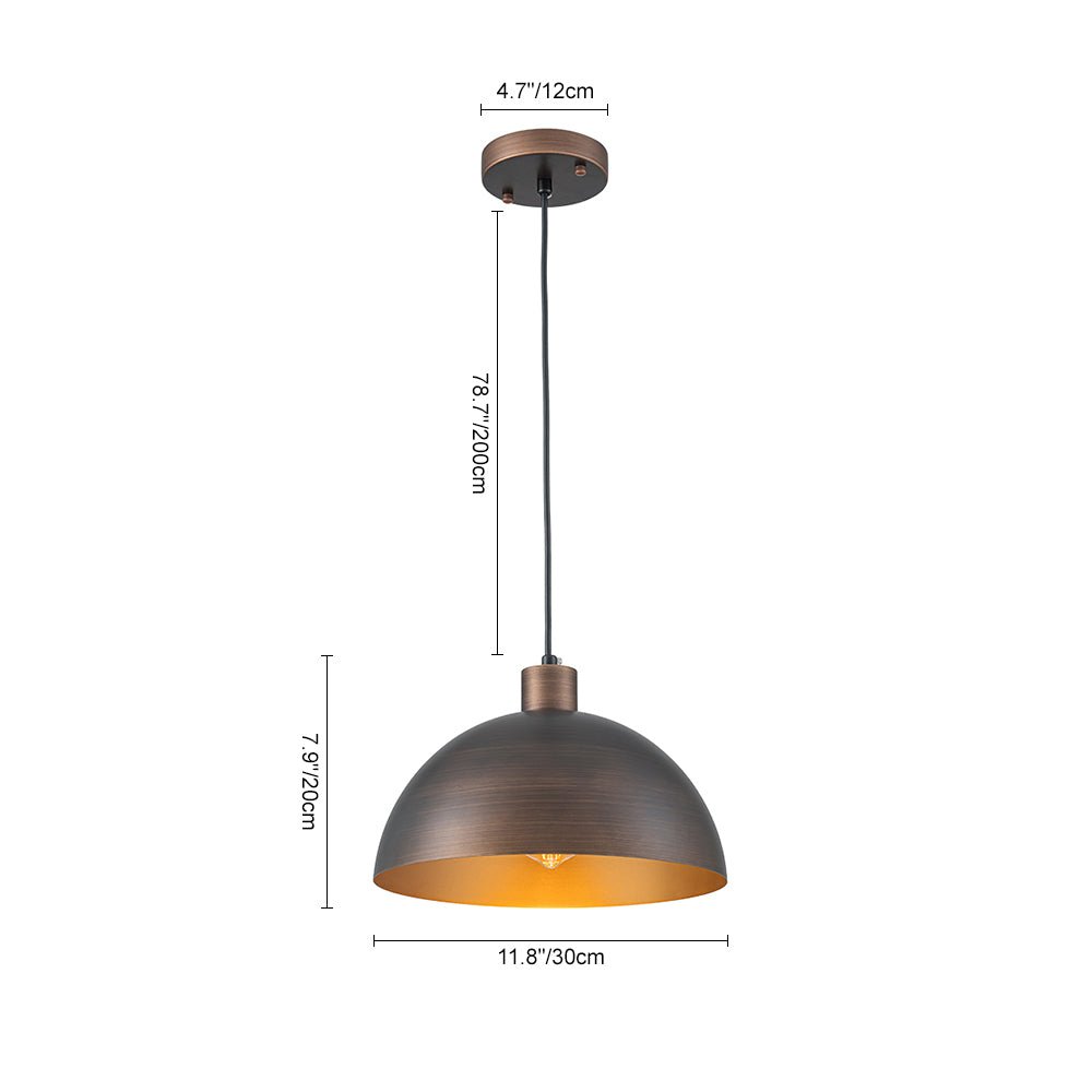 Vincenzo lipped dome pendant – size diagram, bronze
