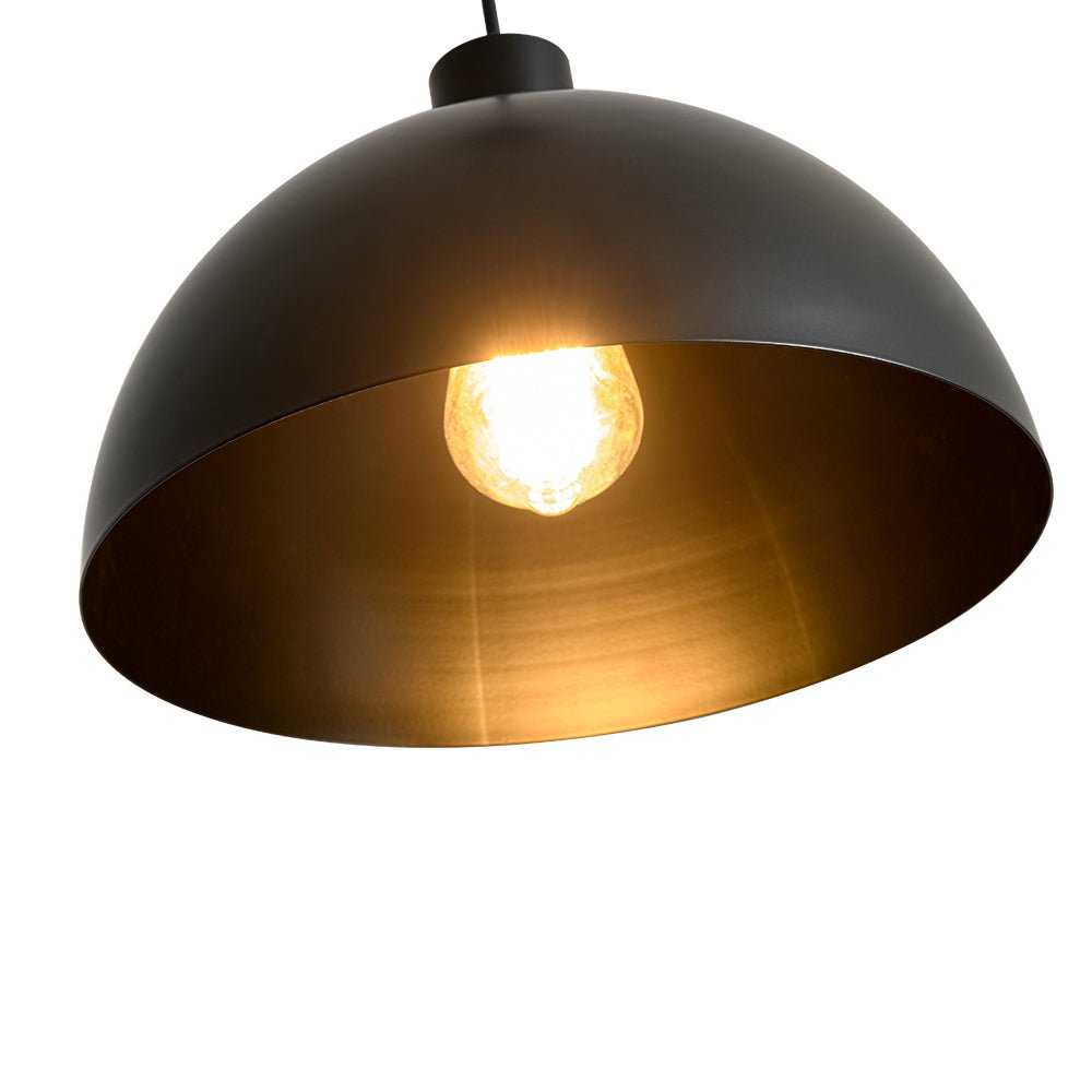 Vincenzo lipped dome pendant – black dome interior with bulb