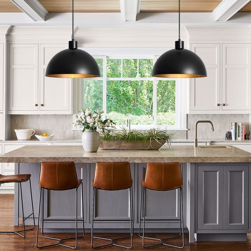 Vincenzo lipped dome pendant – two in black over an island
