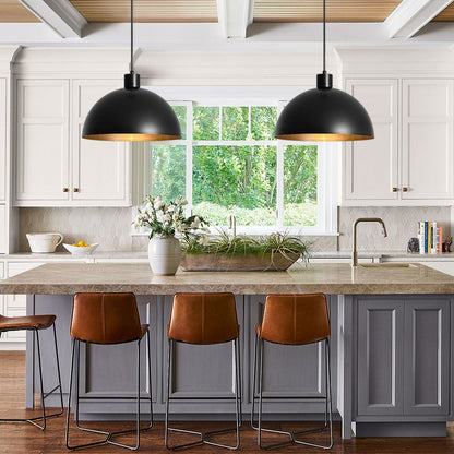 Vincenzo lipped dome pendant – two in black over an island