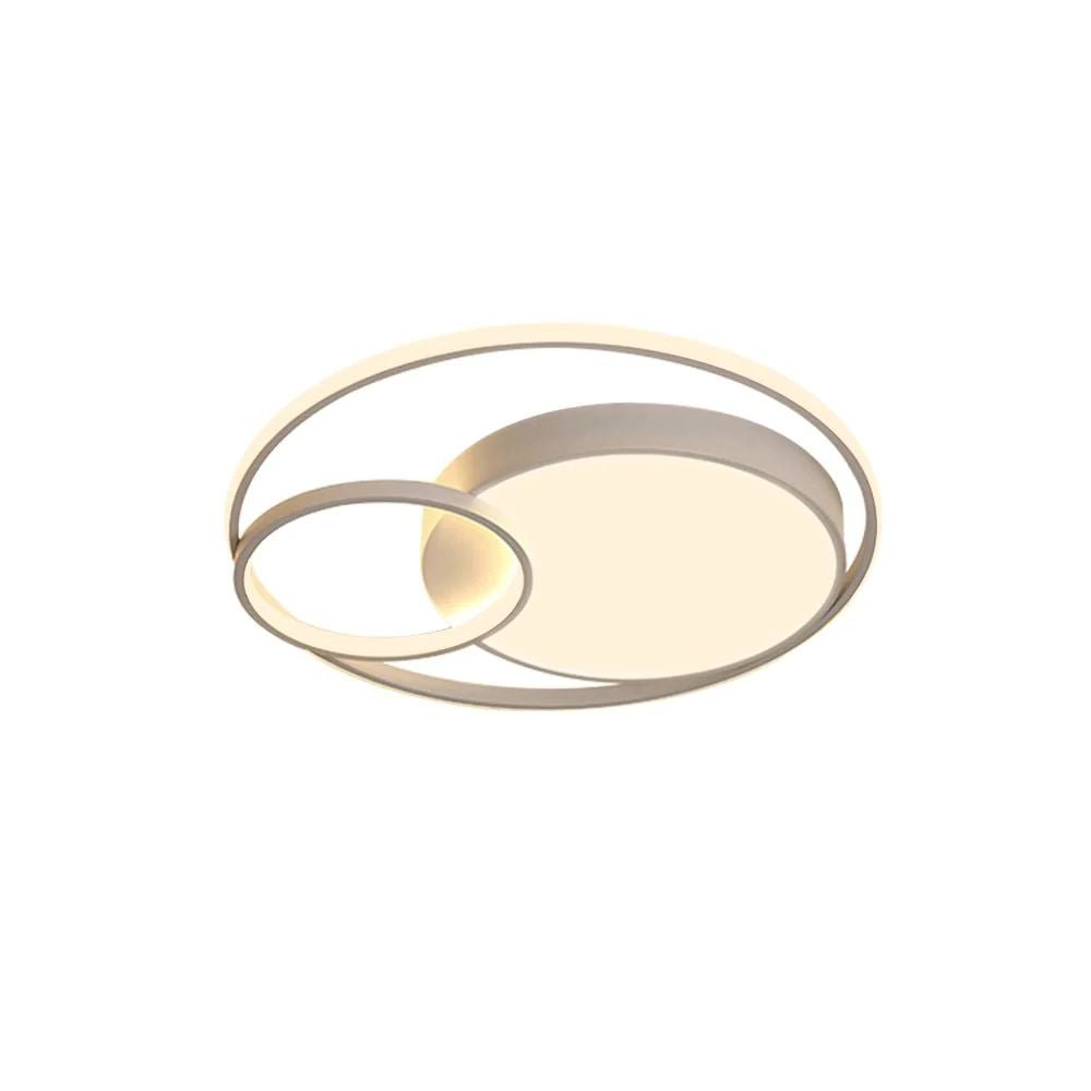 Elowen double ring LED ceiling light – in white, lit on white
