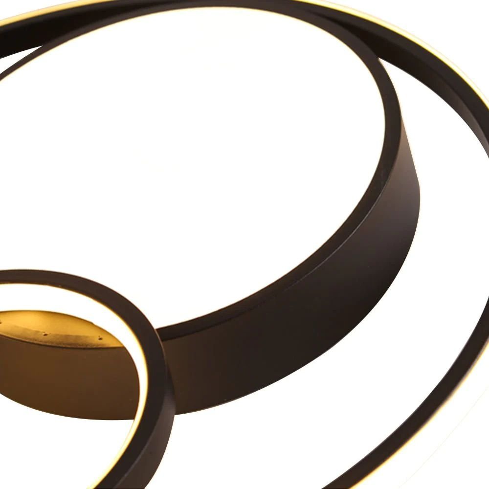 Elowen double ring LED ceiling light – black ring close-up
