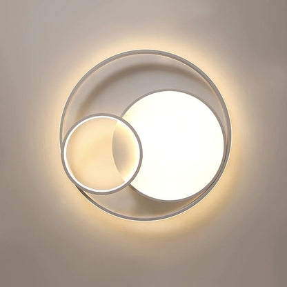 Elowen double ring LED ceiling light – lit halo close-up