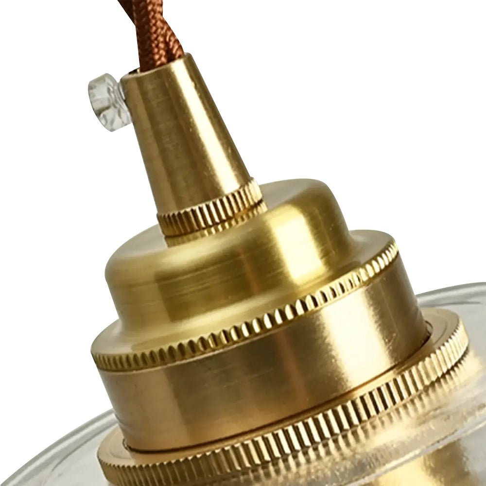 Estella ribbed glass pendant – brass cap close-up