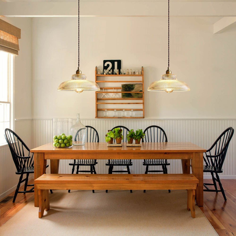Estella ribbed glass pendant – two over a dining table