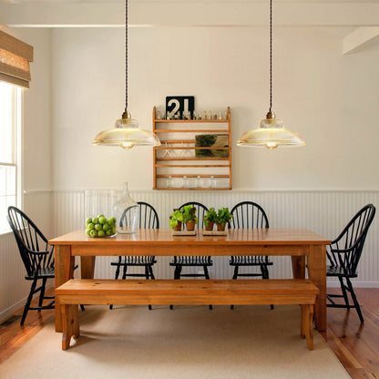 Estella ribbed glass pendant – two over a dining table