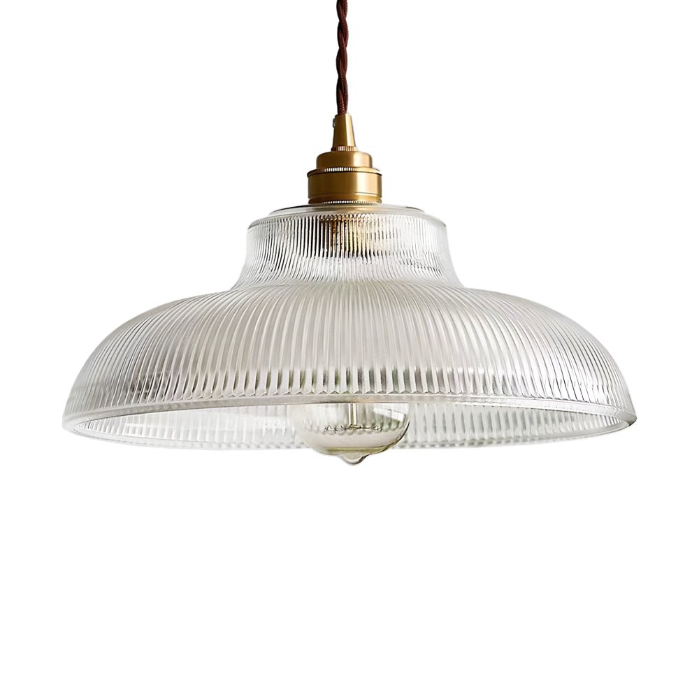 Estella ribbed glass pendant – clear glass on white
