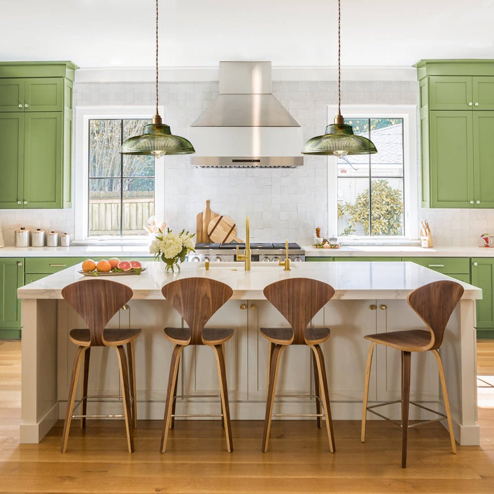 Estella ribbed glass pendant – three over a kitchen island