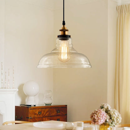 Jasper handblown glass dome pendant – lit in a bright room