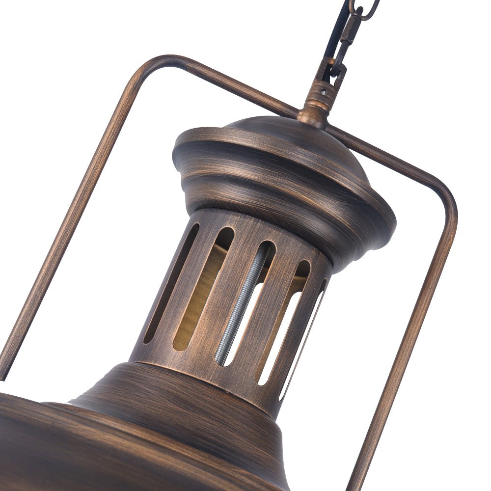 Leopold metal dome pendant light – neck and bail frame close-up