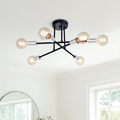 Marcel 6-light sputnik ceiling light – with black arms in a white room