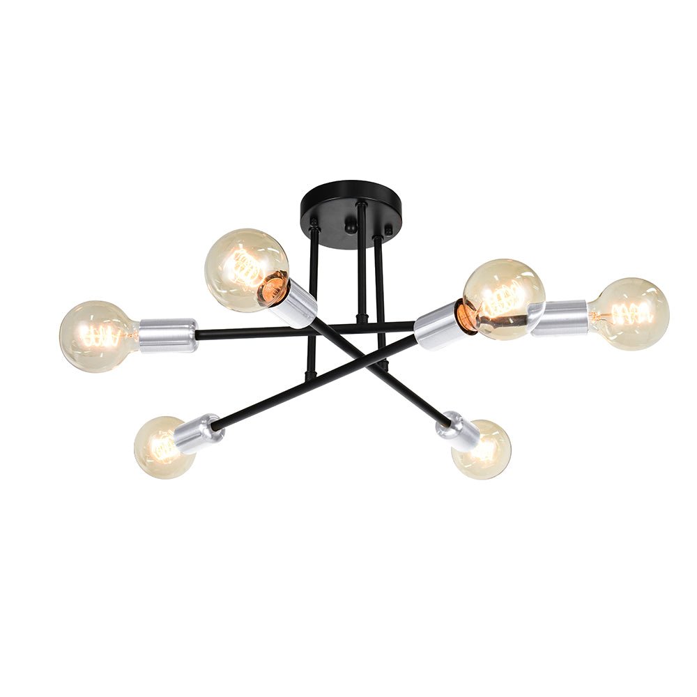 Marcel 6-light sputnik ceiling light – in black and chrome on white