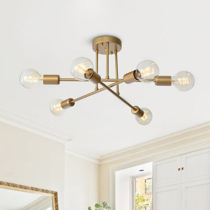 Marcel 6-light sputnik ceiling light – in gold by a window
