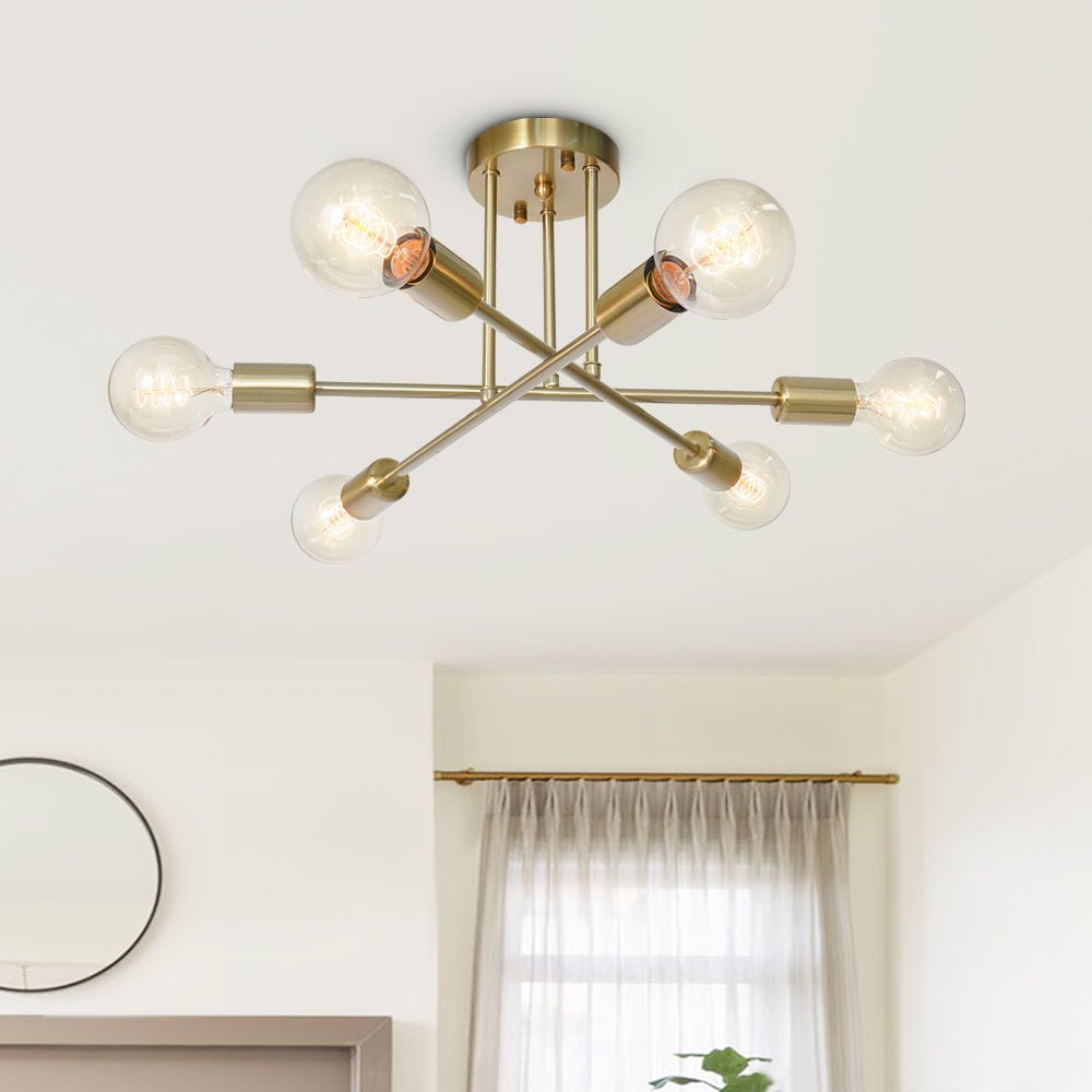 Marcel 6-light sputnik ceiling light – in gold in a bright room