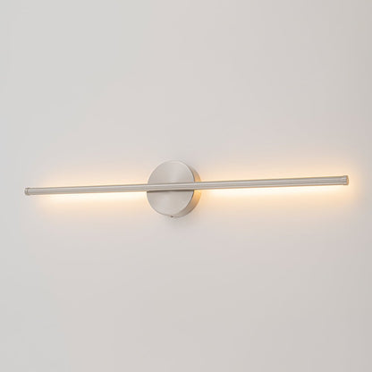 Sebastian linear LED wall light – horizontal in nickel, lit