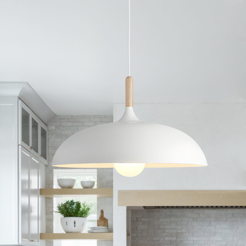 Romilly dome pendant – in white in a kitchen