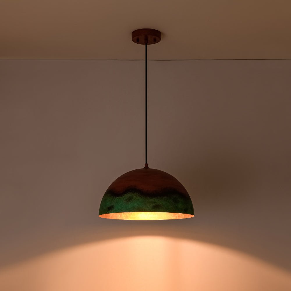 Caspian two-tone pendant – lit, alternate view