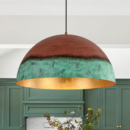 Caspian two-tone pendant – in a green kitchen