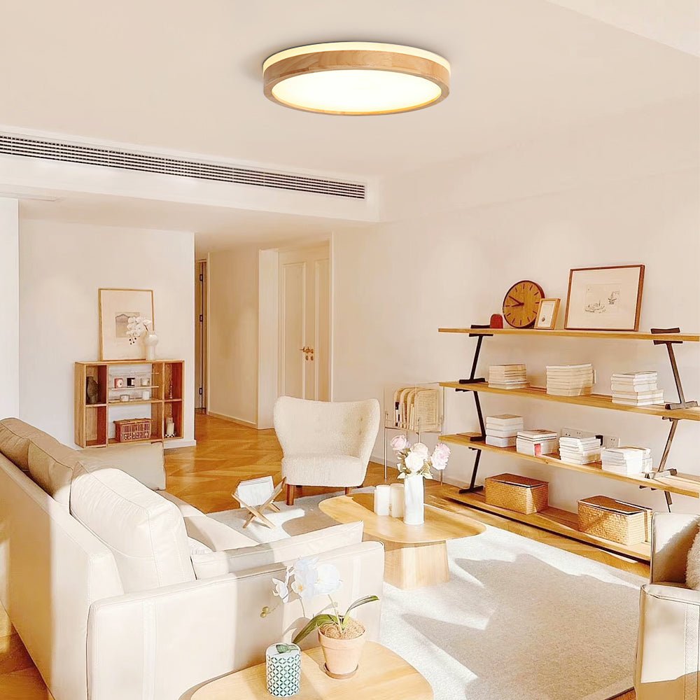 Liliana round LED ceiling light – in a bright living room