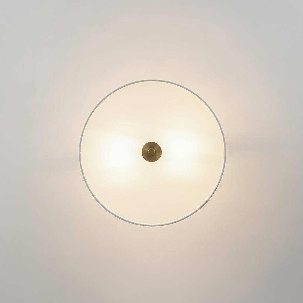 Isadora linen drum ceiling light – diffuser seen from below