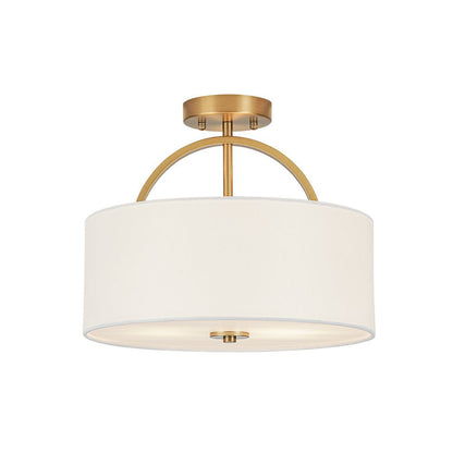 Isadora linen drum ceiling light – in brass on white