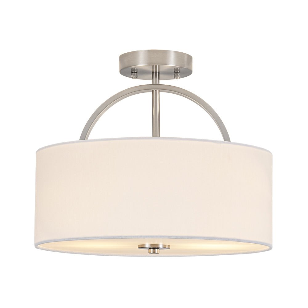 Isadora linen drum ceiling light – in nickel on white