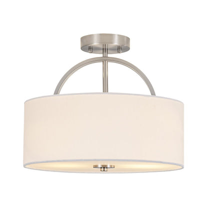 Isadora linen drum ceiling light – in nickel on white