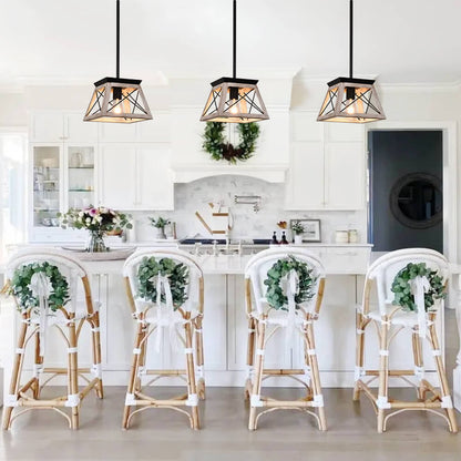 Horatio square cage pendant light – three whitewashed over a white island