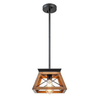 Horatio square cage pendant light – brown on white, side view
