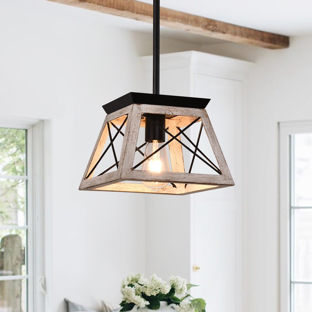 Horatio square cage pendant light – whitewashed with wooden beams