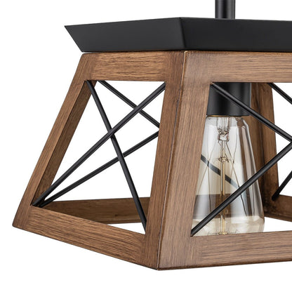 Horatio square cage pendant light – brown frame corner close-up