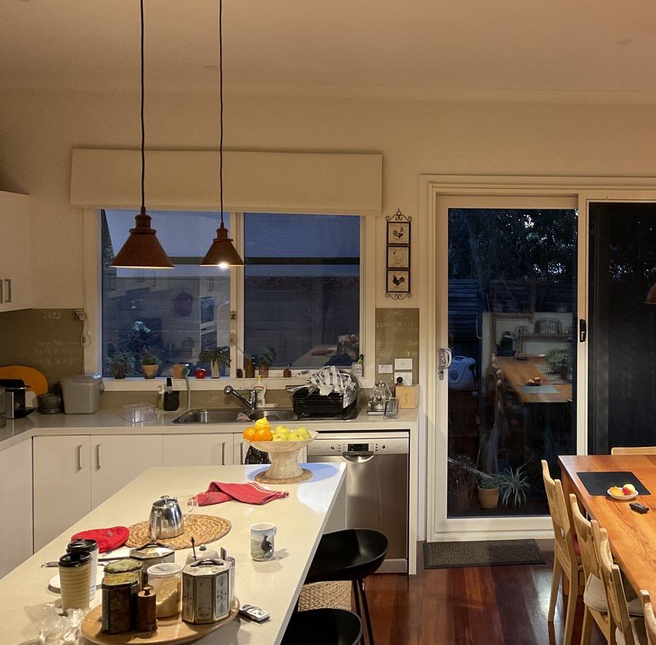 Carlotta copper cone pendant light – above a kitchen worktop