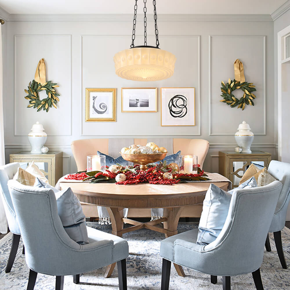 Adrian schoolhouse pendant – over a festive dining table
