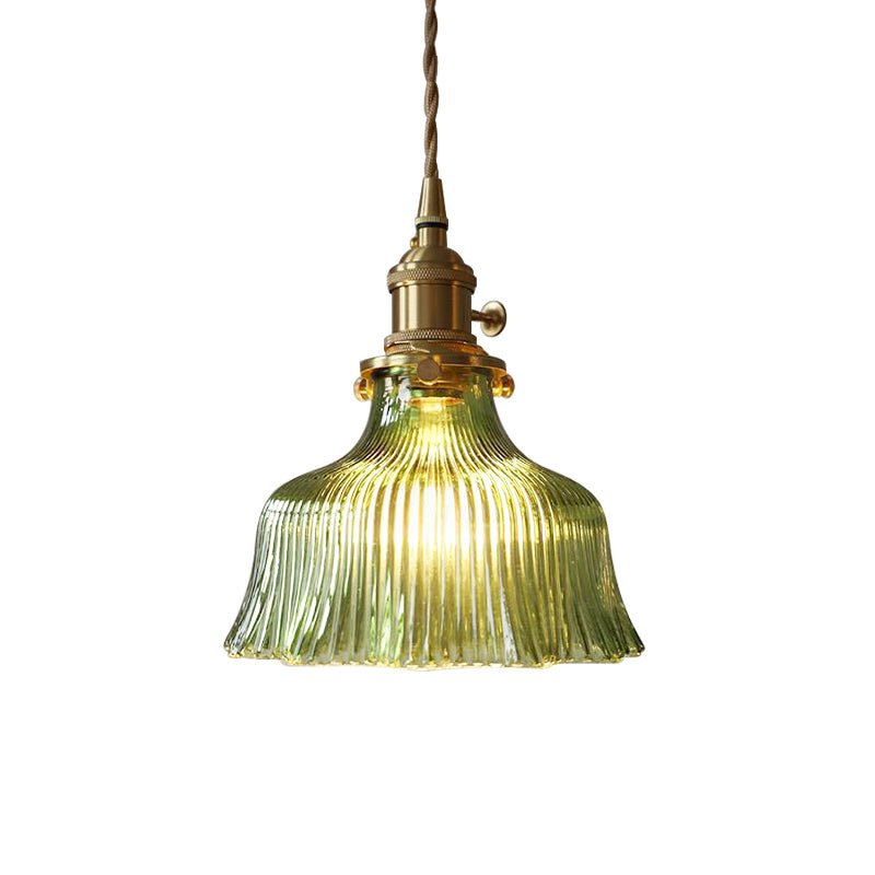 Rosalie flower glass pendant light – green bell shade on white