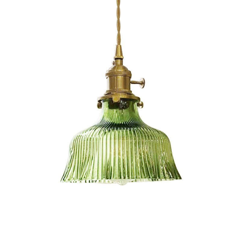 Rosalie flower glass pendant light – green ribbed shade on white