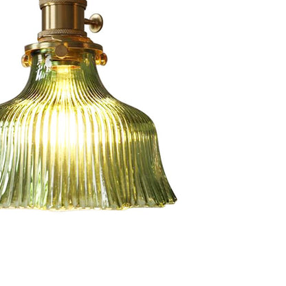 Rosalie flower glass pendant light – green ribbed glass close-up