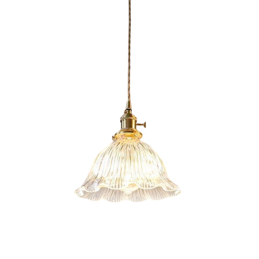 Rosalie flower glass pendant light – clear scalloped shade on white