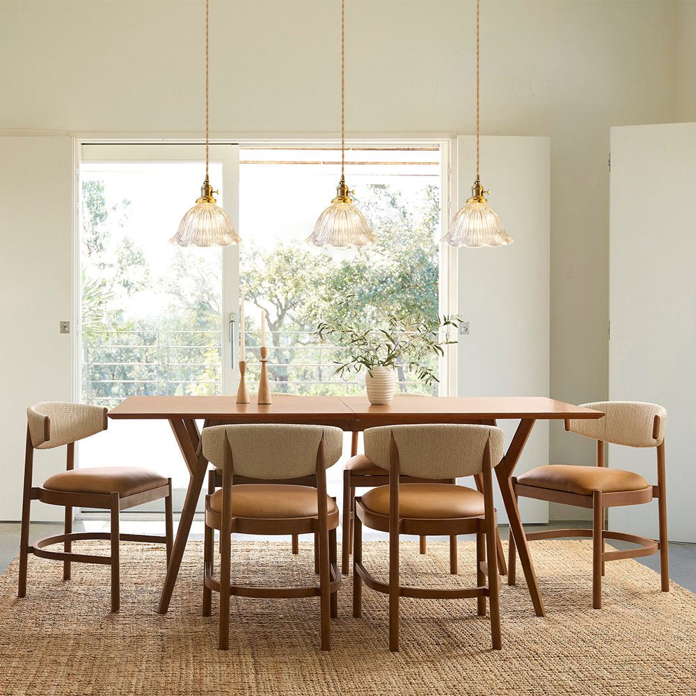 Rosalie flower glass pendant light – three over a dining table