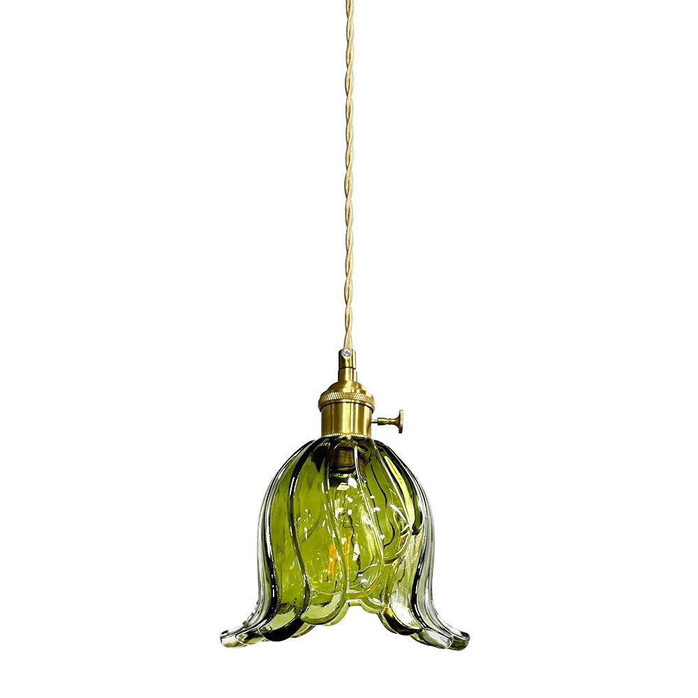 Rosalie flower glass pendant light – green tulip shade on white