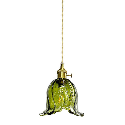 Rosalie flower glass pendant light – green tulip shade on white