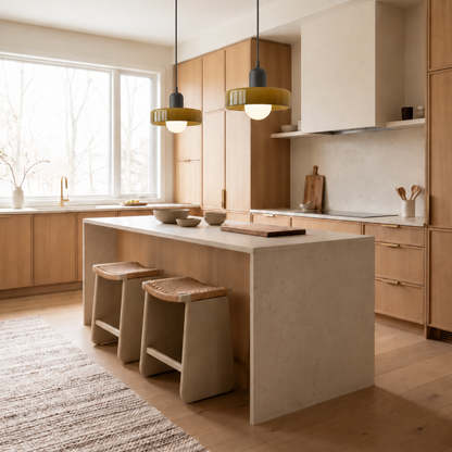 Verona pendant lights above a kitchen island